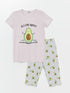 LC Waikiki Crew Neck Printed Short Sleeve Girl Pajama Set